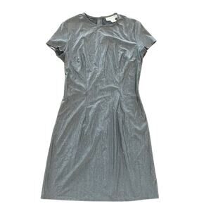 Casual Corner Metallic Silver Mini Dress Women Size 8 Silver Short Sleeve Formal